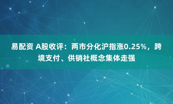 易配资 A股收评：两市分化沪指涨0.25%，跨境支付、供销社概念集体走强
