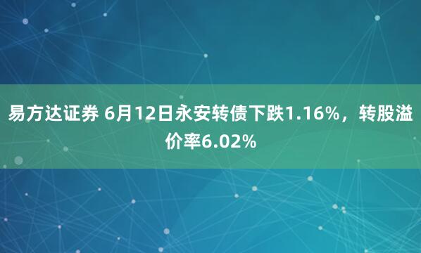 易方达证券 6月12日永安转债下跌1.16%，转股溢价率6.02%
